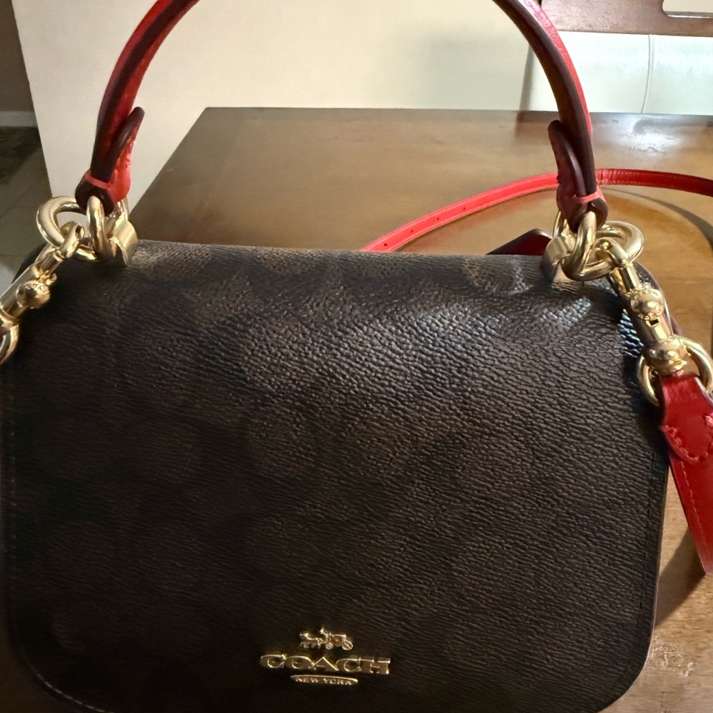 Coach Dark Brown and Red Crossbody Bag